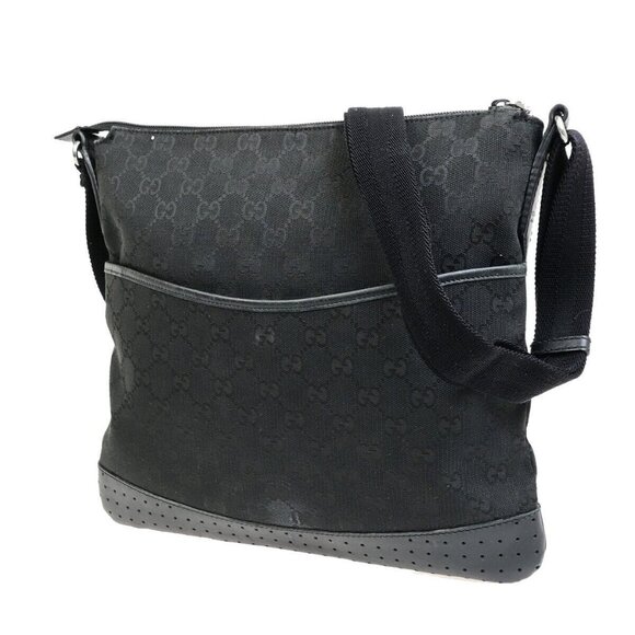 GUCCI Logo GG Pattern Cross Body Shoulder Bag Canvas Leather Black Italy 8